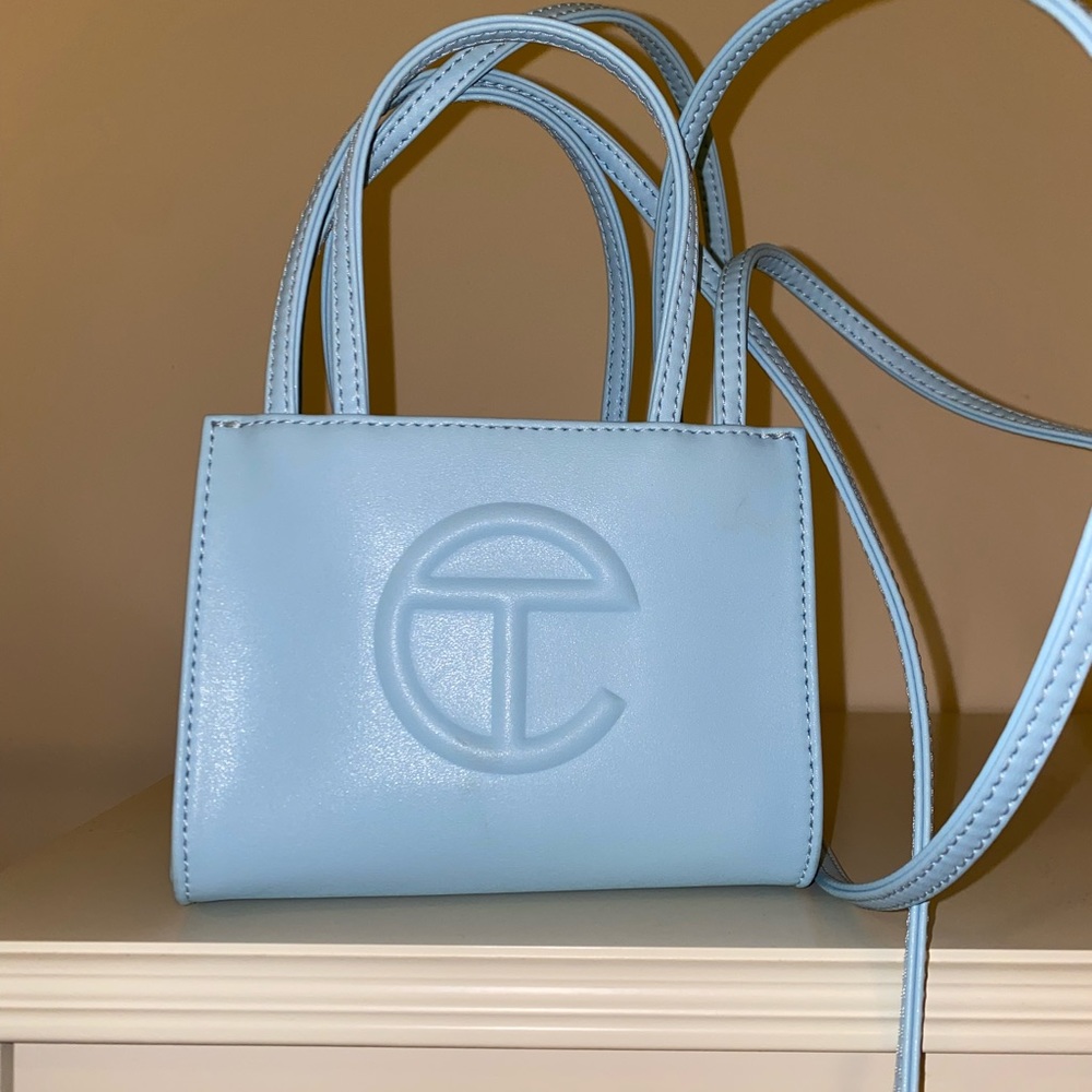Baby blue Telfar mini shopping bag